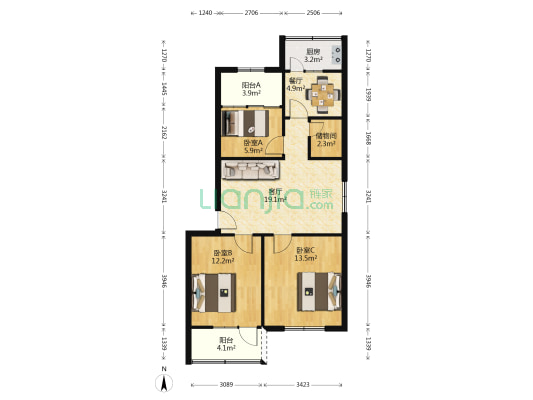 第二教师新村 3室2厅0卫 90平方