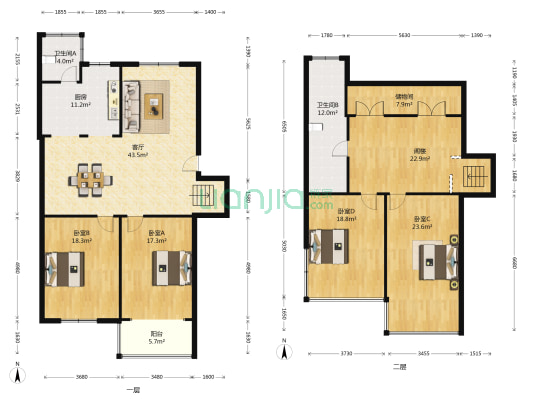 新港花苑西区 4室1厅2卫 105平方