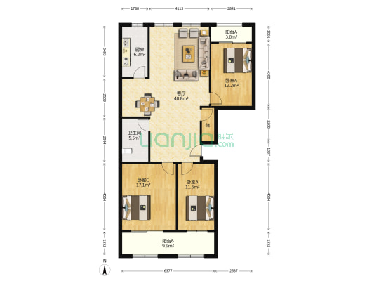 盛世大元 3室1厅1卫 144平方