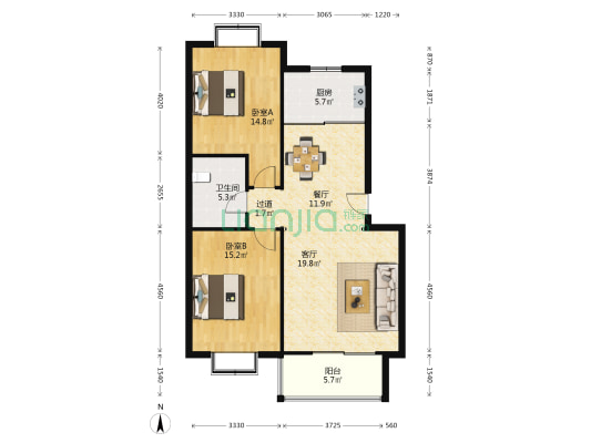 五十四所生活区 2室2厅1卫 101平方