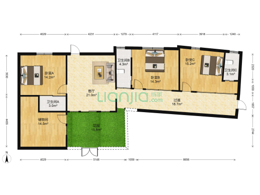 陈家弄 3室1厅3卫 73平方