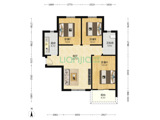 华生汉口城市广场二期 3室1厅1卫 92平方