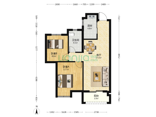 国博新城和江府 2室1厅1卫 86平方