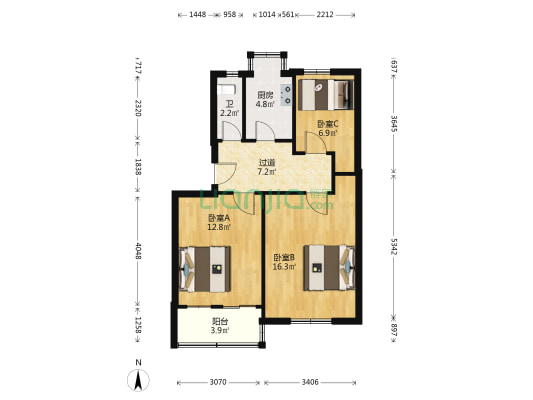 孟砦北街1号院 3室0厅1卫 68平方