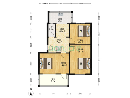 谈固小区内配第三生活区 3室1厅1卫 84平方