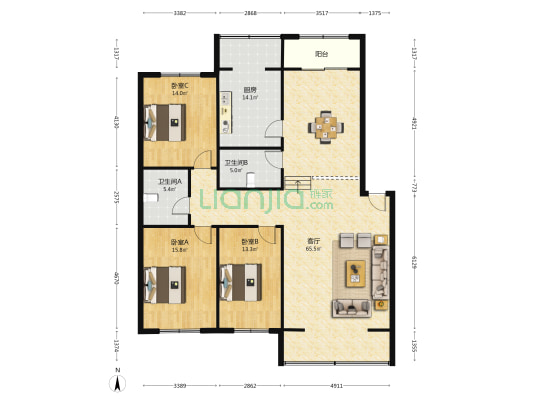 送变电家属楼A区 3室1厅2卫 168平方