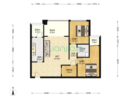 愿景浣溪沙二期 2室1厅1卫 75平方