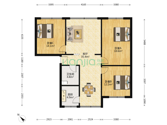 华协苑 3室1厅1卫 107平方