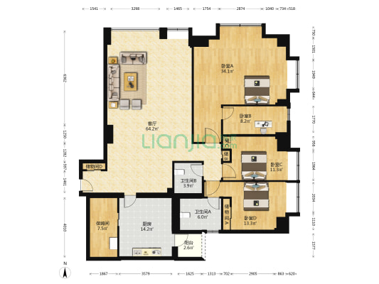 丽晶苑 4室1厅2卫 254平方