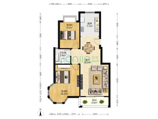 居住主题公园-枫林美庐 2室1厅1卫 80平方