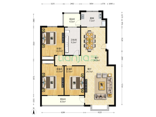龙井街215号 3室2厅1卫 151平方