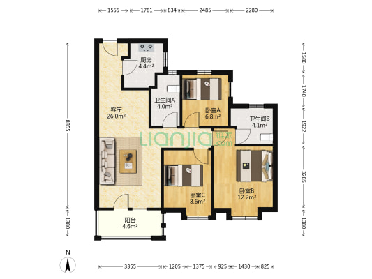 路劲阳光城 3室1厅2卫 99平方