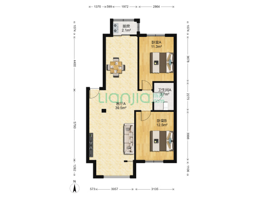 天一名筑 2室1厅1卫 89平方