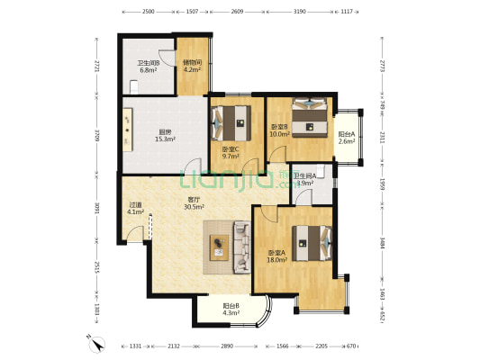 电力D区 3室1厅2卫 141平方