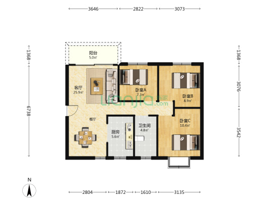 楠熙筱苑 3室1厅1卫 89平方