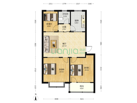 商业锦苑 3室1厅1卫 100平方