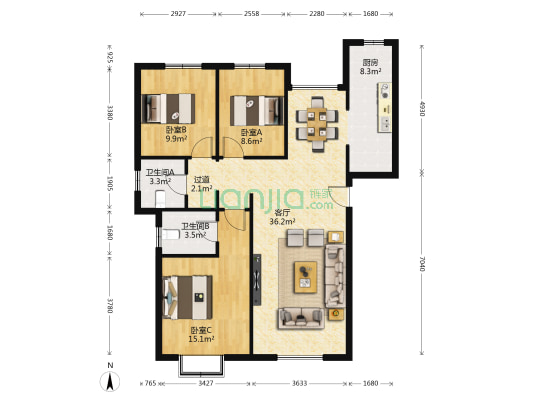香槟郡 3室1厅2卫 125平方