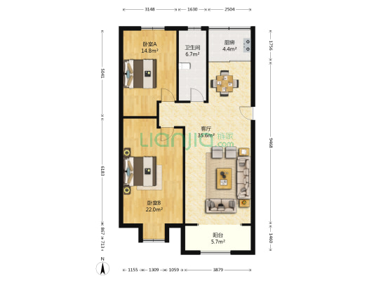 林里嘉苑小区 2室1厅1卫 102平方