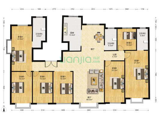 新城明珠翰园 7室1厅3卫 300平方