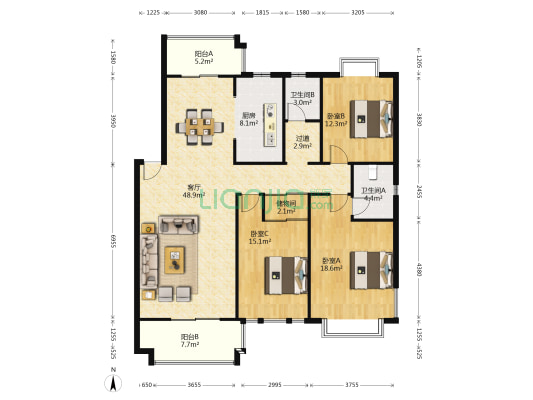 岚翠苑 3室1厅2卫 142平方