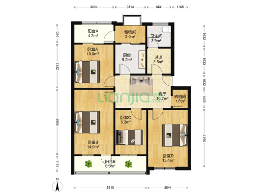 文化局家属楼 4室1厅1卫 104平方