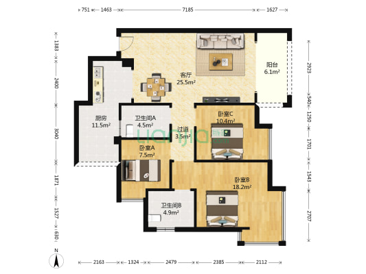 澜庭东方威尼斯 3室1厅2卫 105平方