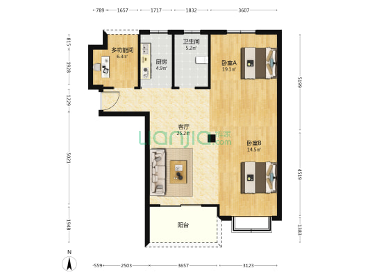 源泰沁河苑 3室1厅1卫 93平方