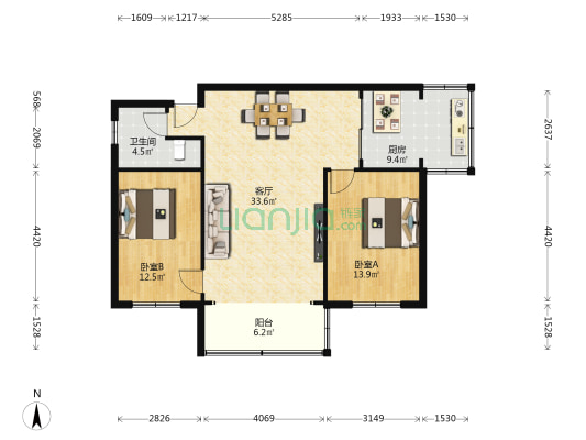 燕儿岛路5号乙 2室1厅1卫 97平方