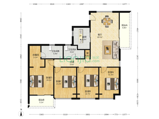龙兴公馆 4室1厅2卫 171平方