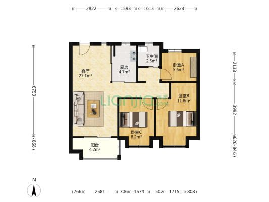 学林雅苑 3室1厅1卫 87平方