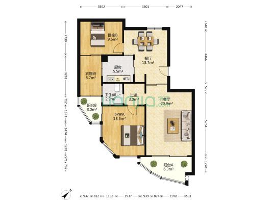 盛业大厦 2室2厅1卫 100平方