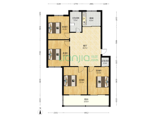 金箔路430号 4室1厅2卫 128平方