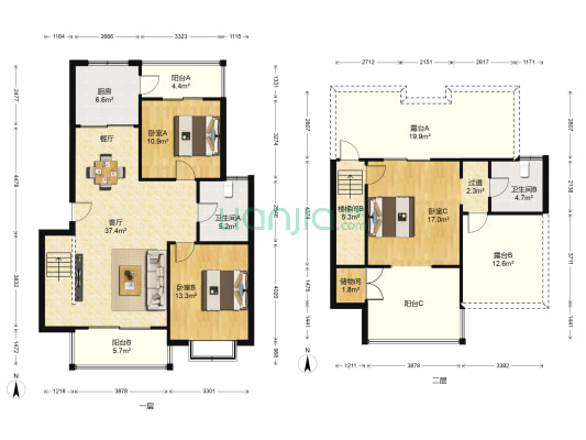 上海豪园 3室1厅2卫 145平方