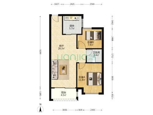 华鸿·鸿樾府 2室1厅1卫 78平方