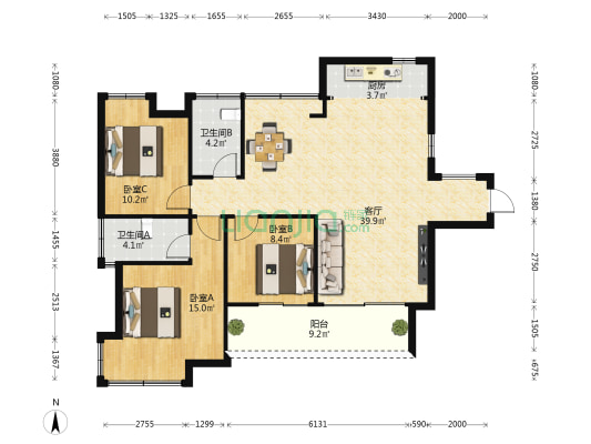 鲁能三亚湾美丽五区 3室1厅2卫 106平方