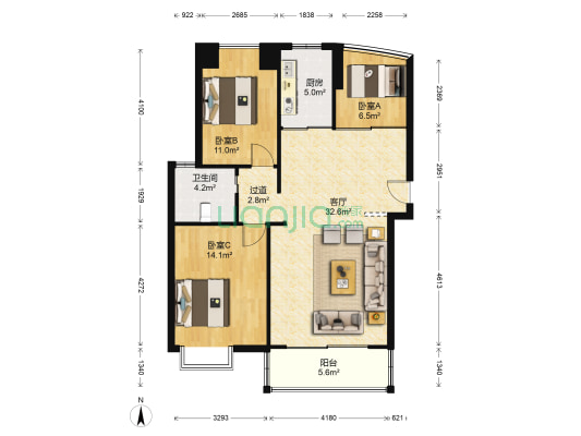 顺达丁香苑 3室1厅1卫 94平方