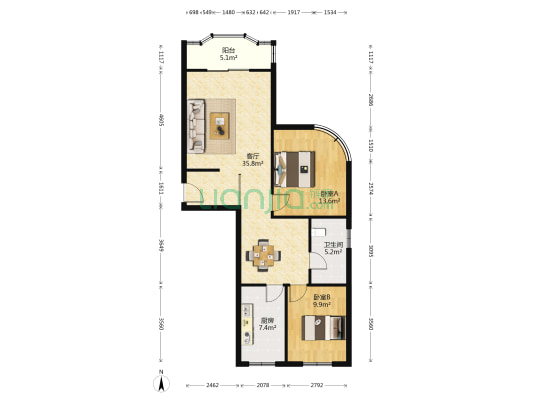 绿洲花园 2室1厅1卫 103平方