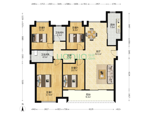 环球融创会展上东区 4室1厅2卫 142平方