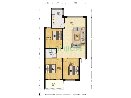 天马新村 3室1厅1卫 100平方