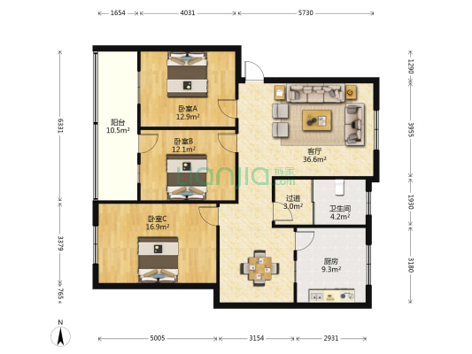 金秋粮油商住楼 3室1厅1卫 130平方