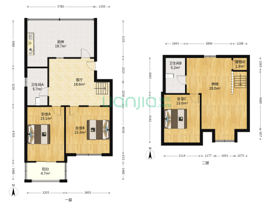 兴泰园 3室1厅2卫 67平方