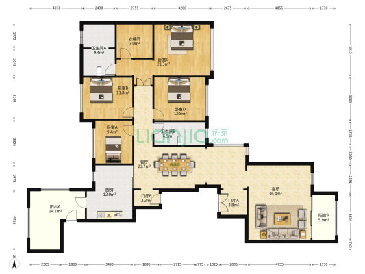 华润金悦湾 4室2厅2卫 211平方