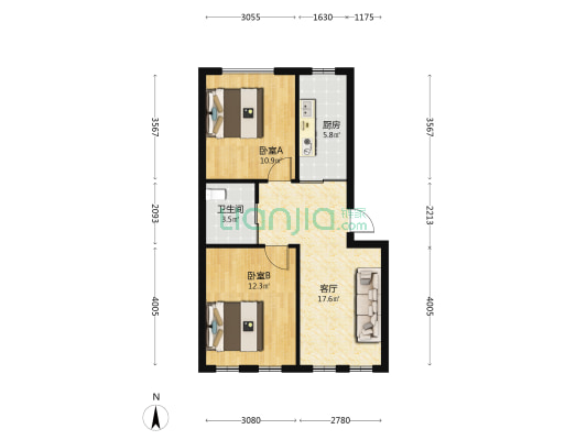 湘湖路86-9号 2室1厅1卫 69平方