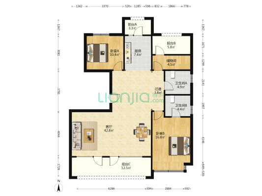 荣泰·雍和府 2室1厅2卫 137平方