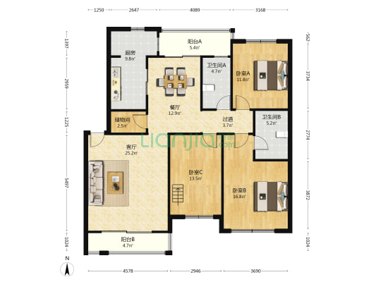 水岸尚城 3室2厅2卫 135平方