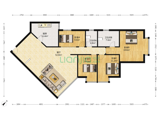 岭绣锦园 4室1厅2卫 154平方