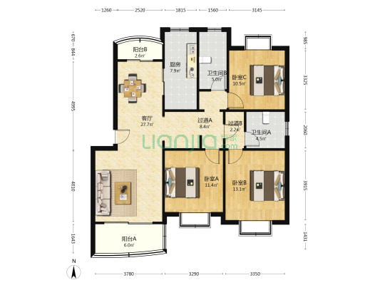都林嘉苑南苑(杨南路1168弄) 3室1厅2卫 119平方