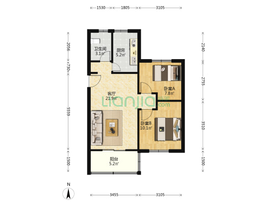 奉贤区汇贤雅苑 2室1厅1卫 76平方