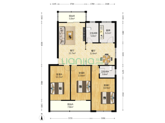 正馨花园 3室2厅2卫 130平方