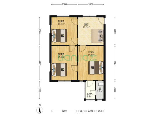 双浦红庆新村 3室1厅1卫 69平方
